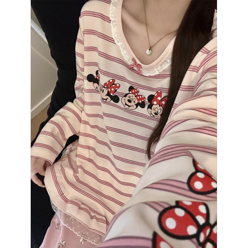 甜美卡通米妮条纹睡衣女款家居服