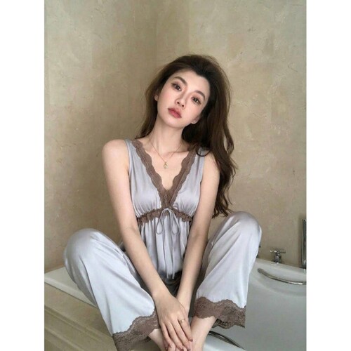 法式女士蕾丝花边睡衣冰丝女夏