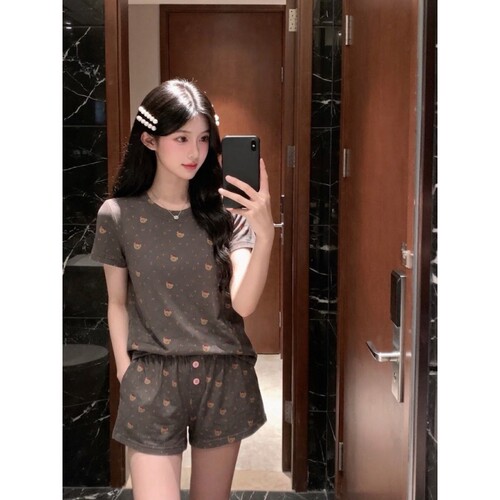 夏季小熊印花超柔软睡衣套装女