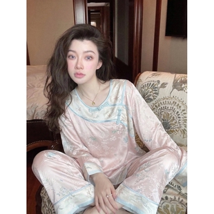 新中式 2026新款 亲肤可外穿家居服套装 高级感花卉冰丝睡衣女春秋款