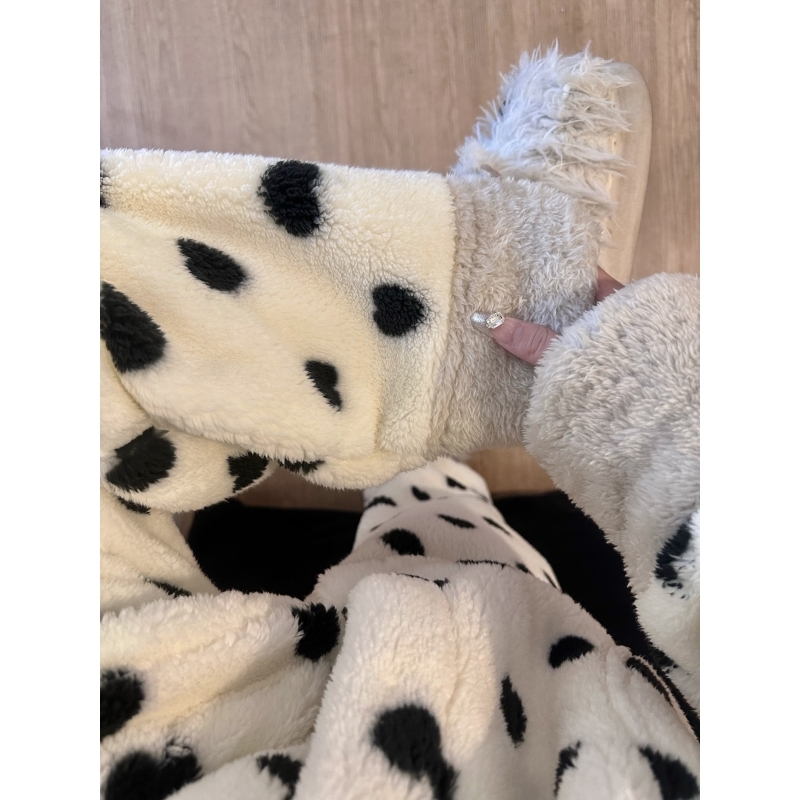 韩系甜美爱心加绒加厚珊瑚绒睡衣