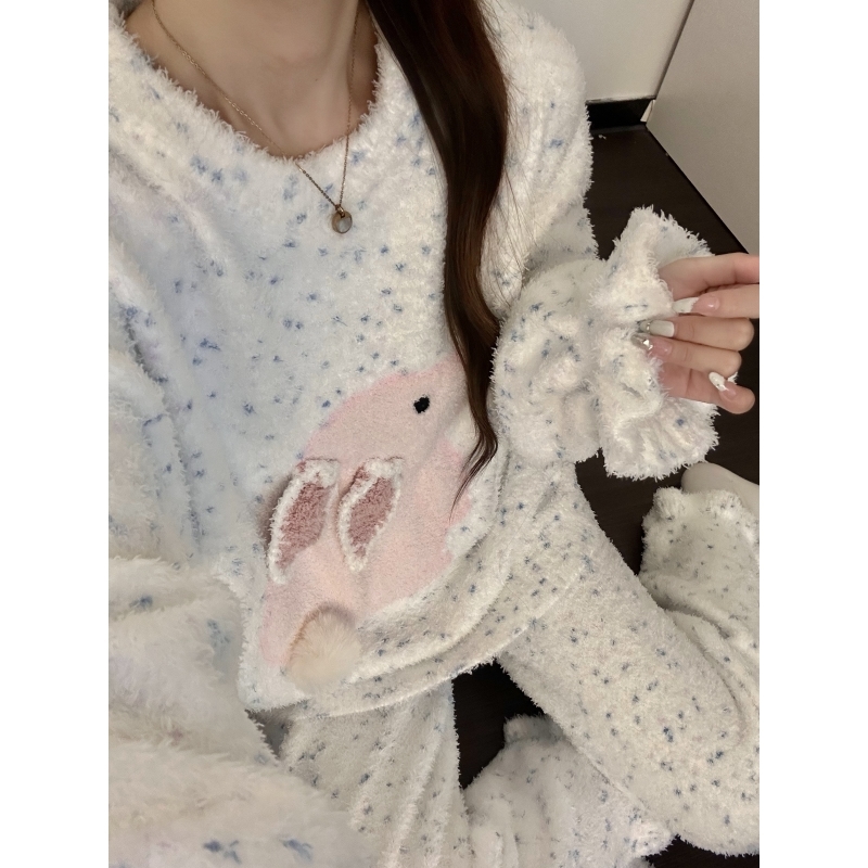 甜美少女可爱兔子毛绒睡衣女冬款