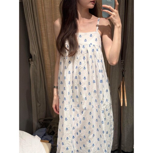 夏季新款韩系温柔印花吊带睡裙女