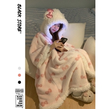 少女卡通可爱凯蒂猫连帽珊瑚绒睡衣女冬季加厚保暖睡裙家居服睡袍