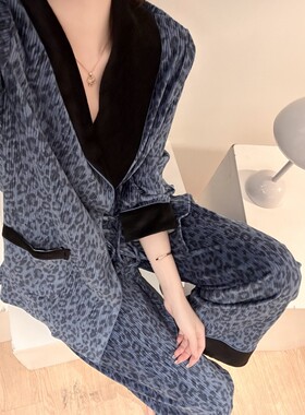 新中式金丝绒蓝豹纹睡衣女2026冬季新款气质保暖舒适家居服两件套
