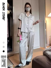 韩系高级感波点冰丝睡衣女款夏季2025新款大码短袖长裤家居服套装