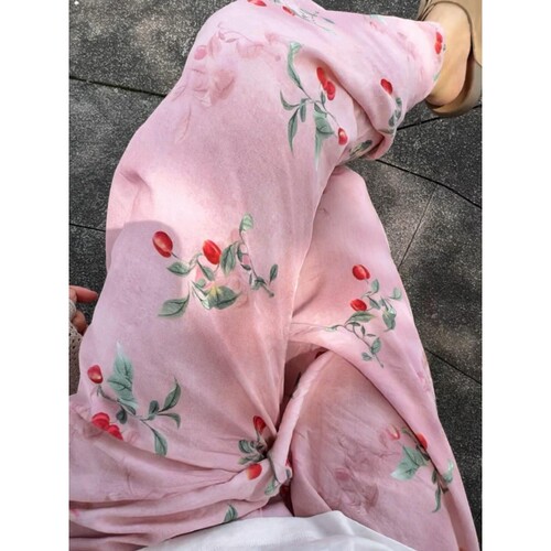复古甜美花卉棉绸裤女夏季休闲裤