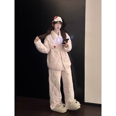 可爱卡通酷猫加厚夹棉睡衣冬季女