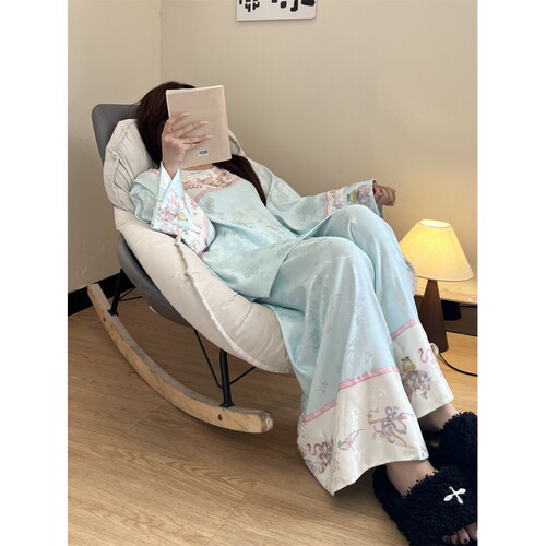 新中式国风花卉提花冰丝睡衣女
