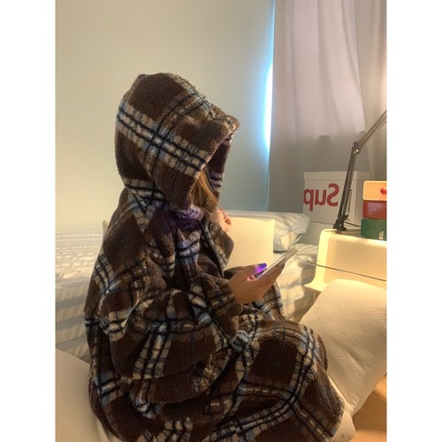 连帽珊瑚绒睡袍女冬季家居服套装