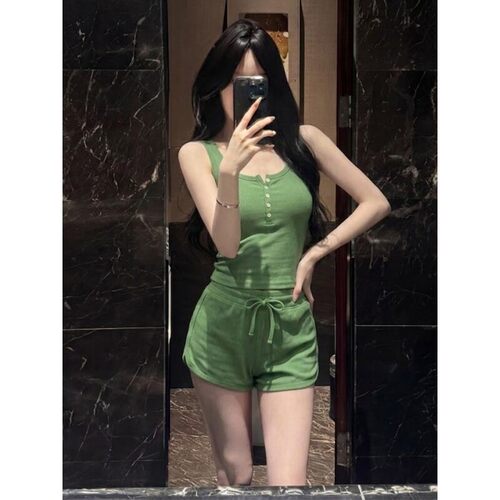 无袖背心睡衣女夏修身家居服套装