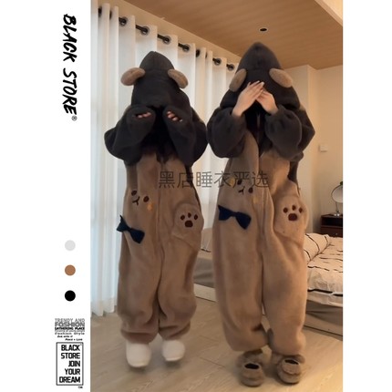 冬季少女可爱珊瑚绒连体睡衣女冬款大码加绒加厚一体式睡袍家居服