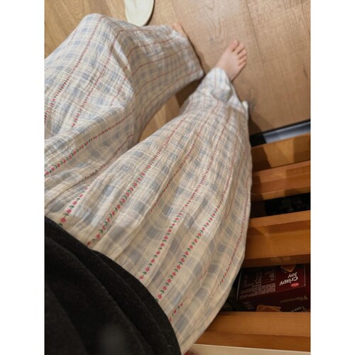 韩系少女碎花格纹棉纱睡裤女夏季