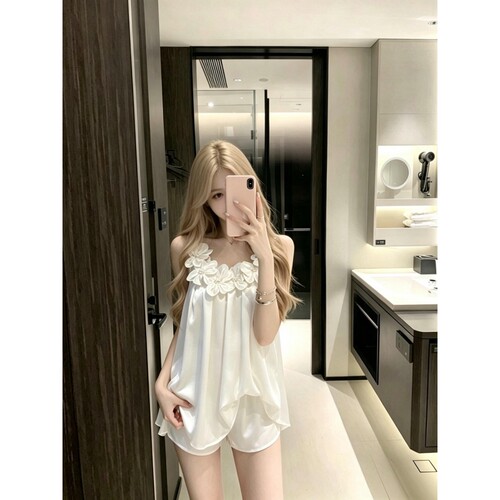 花朵冰丝带胸垫吊带睡衣女夏季