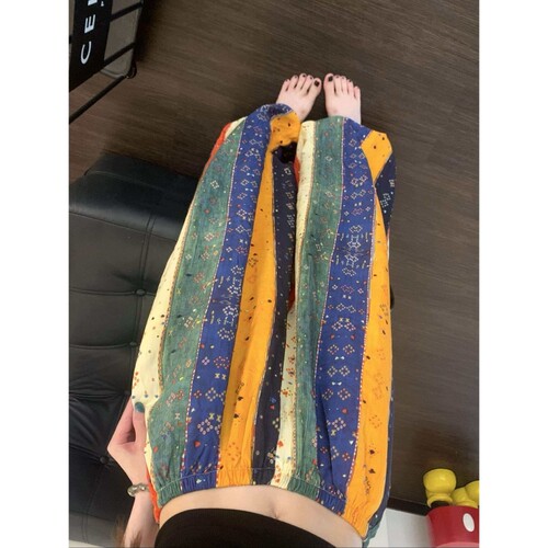 法式复古小众设计撞色棉绸睡裤女