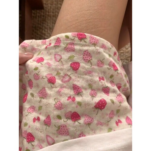 草莓印花高腰夏季女睡短裤可外穿