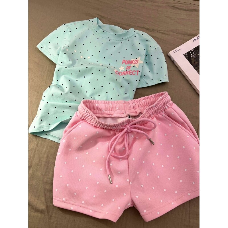 韩版复古夏日小清新波点睡衣女2026夏款可外穿短袖短裤家居服套装