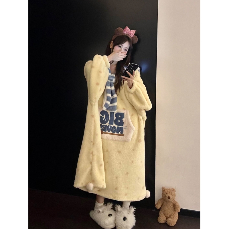 可爱料理鼠王披肩珊瑚绒睡袍女冬