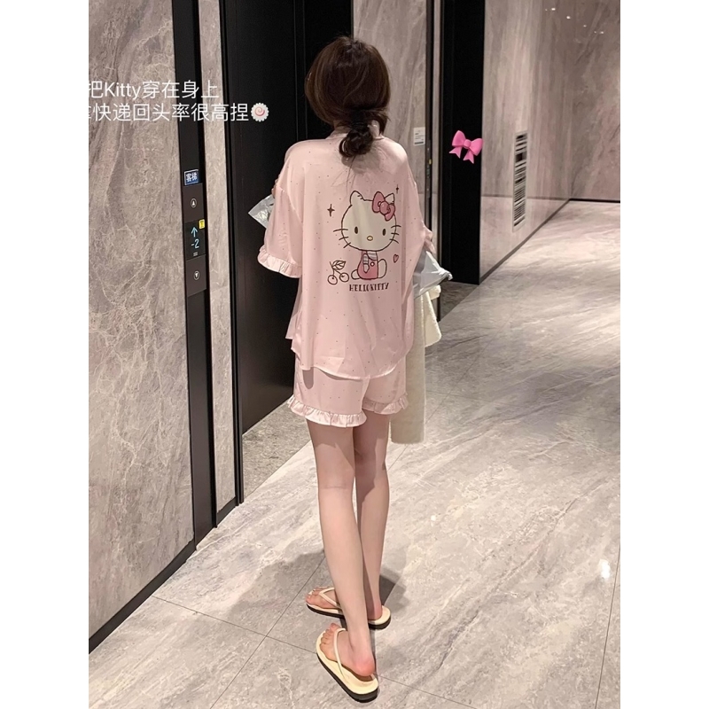 凉感冰丝睡衣女夏大码家居服套装