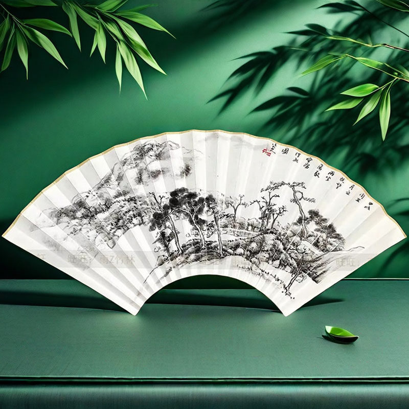 水墨山水画 手绘扇面 仿八大山人扇子 字画 95寸18/16方折扇 多图