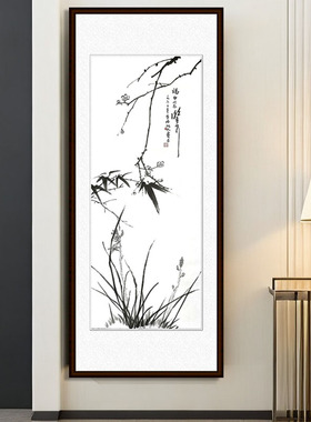 水墨竹子 纯手绘国画 山水画条幅 仿潘天寿挂画 客厅玄关名家字画