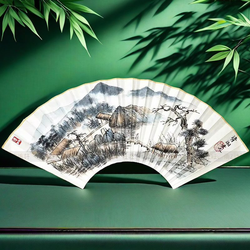 山水画扇面 纯手绘人物茅草屋 95寸18方折扇 仿石涛名家扇子 多图
