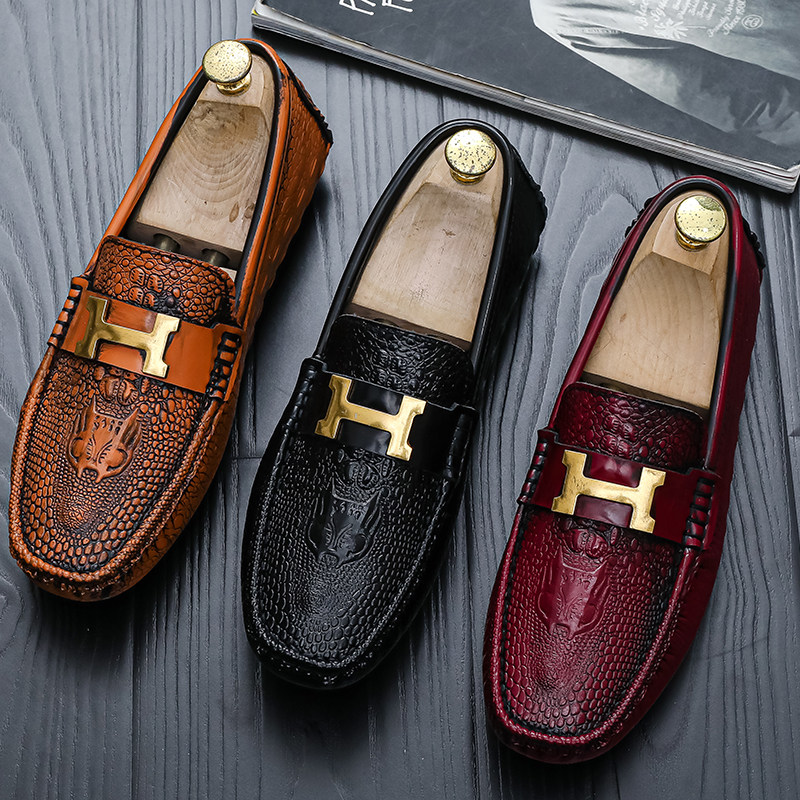 2026春季新款真皮豆豆鞋男士鳄鱼纹一脚蹬英伦百搭软底金属扣皮鞋,流行男鞋,乐福鞋（豆豆鞋）,淘宝优惠券,粉丝福利购,淘宝优惠卷