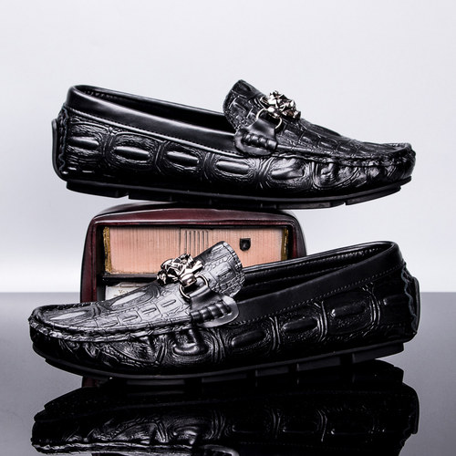 男士豆豆鞋真皮鳄鱼纹