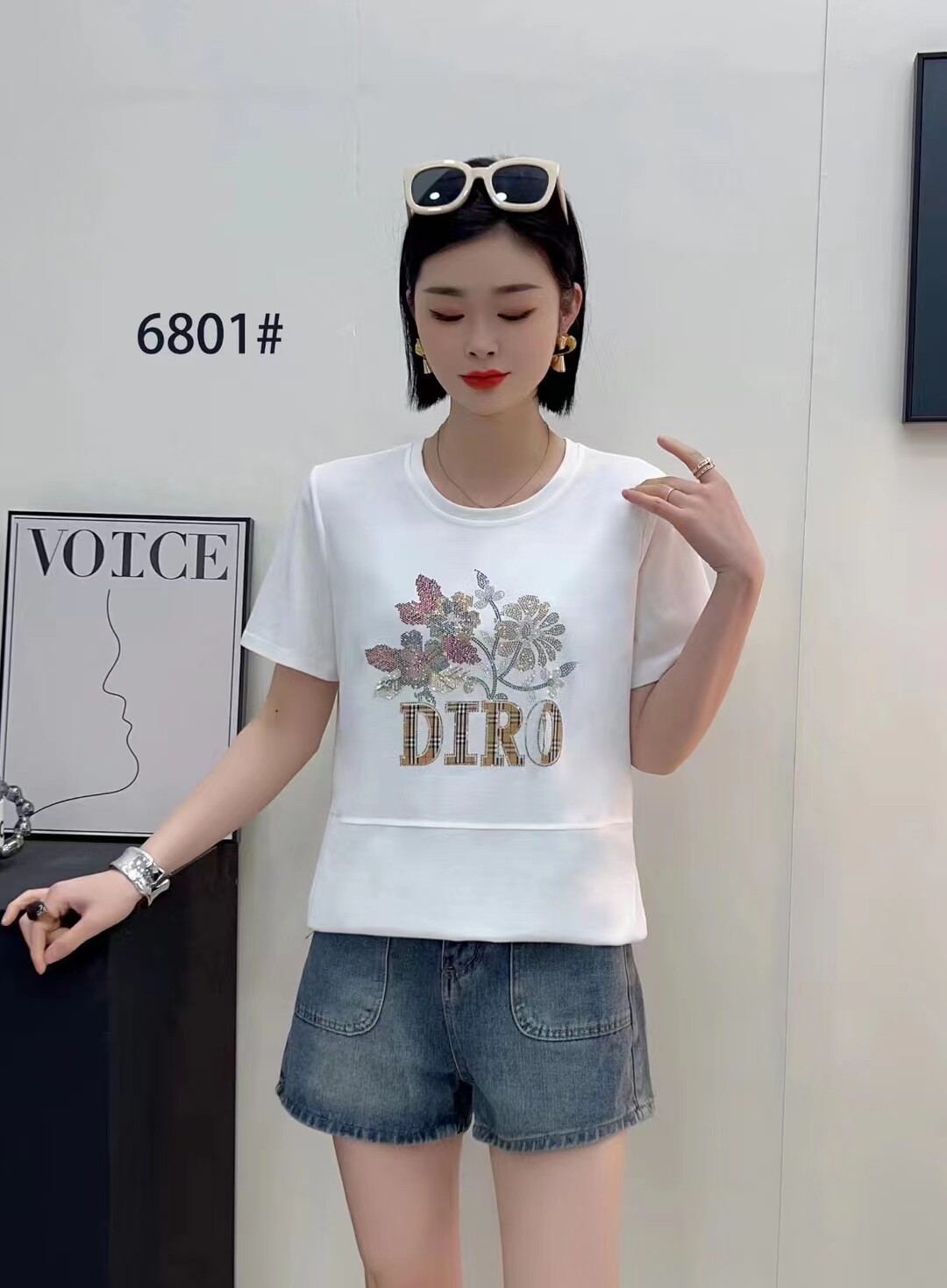 妈妈装夏装新款时尚印花套头圆领短袖纯色宽松显瘦减龄T恤衫上衣