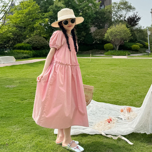 女童泡泡袖连衣裙夏装2024新款韩版洋气女孩儿童长款松紧公主裙子