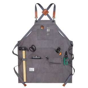 欧美风加厚帆布围裙多口袋工匠园艺工作服多兜汽修师工具围腰男士