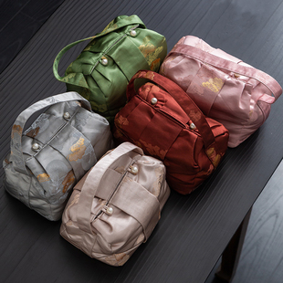 新款织锦布艺收纳包茶具收纳袋一壶两杯茶事包装盒旅行茶具便携包