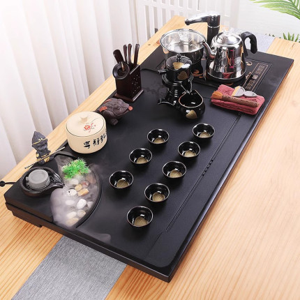 乌金石功夫茶具套装家用全自动一体泡茶台简约流水生财石茶盘茶海
