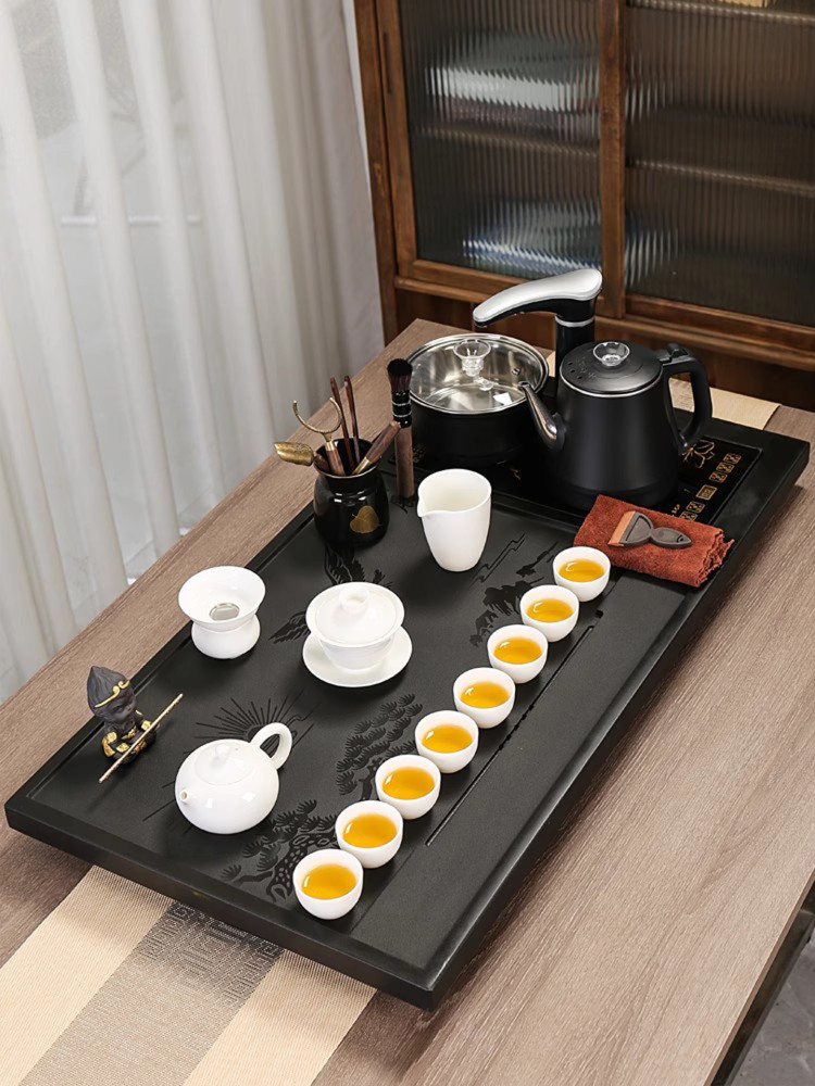 整块乌金石茶盘功夫茶具套装家用全自动一体烧水壶茶台石茶海整套