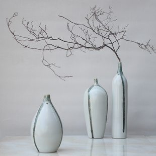 新中式 手工陶瓷插花器禅意白色花瓶陶罐摆件工艺品餐厅居家软装 饰