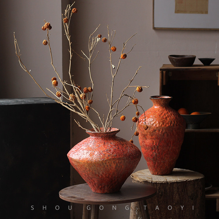 景德镇粗陶瓷瓶插花复古怀旧种植水培手工民宿酒店侘寂风禅意摆件,家居饰品,花瓶,淘宝优惠券,粉丝福利购,淘宝优惠卷