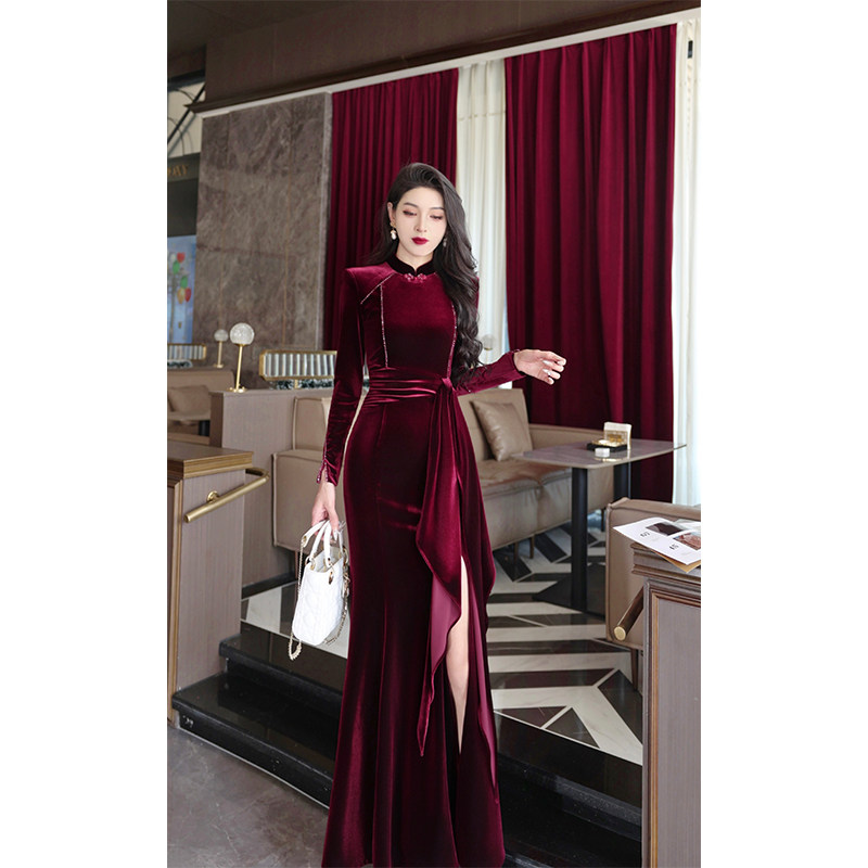 【尤克菲儿】原创设计高定丝绒镶钻条轻奢修身纯色优雅气质连衣裙,女装/女士精品,连衣裙,淘宝优惠券,粉丝福利购,淘宝优惠卷