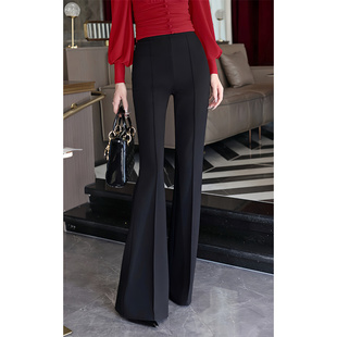 YOUKEFEIRE原创设计纯色高定罗马布时尚秋季微喇修身一字腰长裤