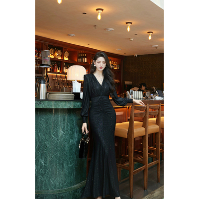 轻奢针织撒粉复古名媛连衣裙