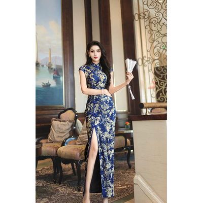 尤克菲儿 原创设计高定针织印花旗袍气质优雅修身显瘦新中式旗袍