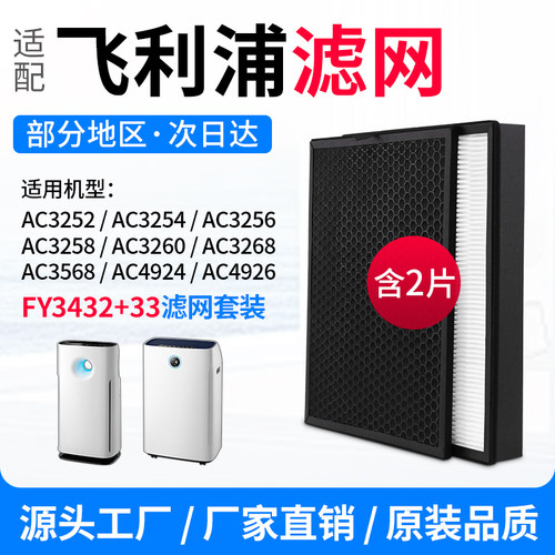 适配飞利浦空气净化器滤网AC3260/3259/3256/4924滤芯FY3433/3432