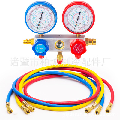 R410aR22冷媒汽车加氟表雪种压力表冷媒双表阀空调加氟工具表组