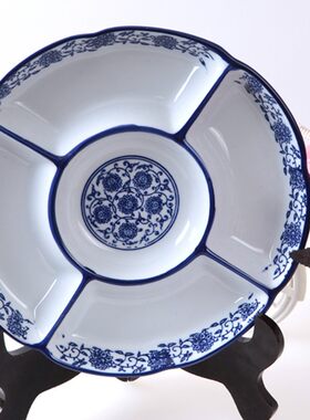 青花瓷陶瓷五格餐厅拼盘大号盘子分格家用干果盘饭店水果盘餐具