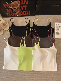 夏季 聚拢 百搭纯棉撞色交叉露背吊带美背内衣带胸垫可外穿内搭修身