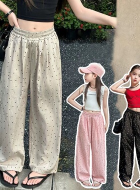 女童夏季阔腿裤2025新款中大童波点直筒裤儿童防蚊裤