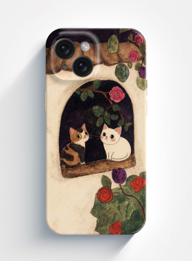 两只可爱的小猫咪嬉戏趣味油画艺术适用iPhone15promax手机壳2024新款16苹果14pro 13/12/11温馨田园文艺少女