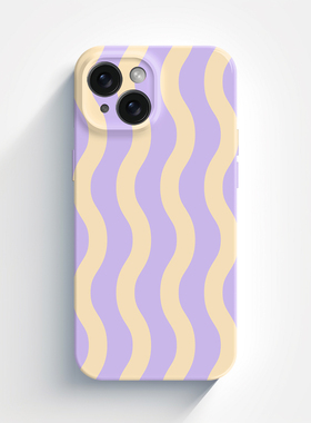 香芋紫淡黄色条纹波浪适用iPhone16苹果15promax手机壳菲林软壳14少女感公主13淡雅华为小米防摔mate70pro+