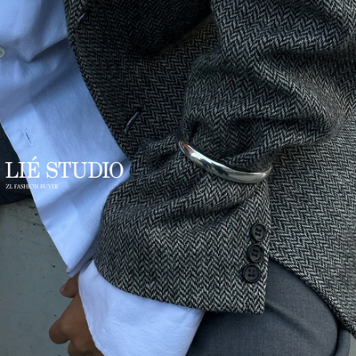 现货Lie Studio宽版弧形亮面素面丹麦简约高级开口手镯官方授权