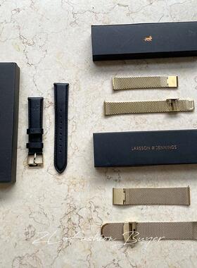 现货英国Larsson Jennings黑色皮质金色钢链表带钢带20 18 16mm