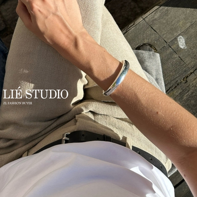 现货Lie Studio宽版弧形亮面素面丹麦简约高级开口手镯官方授权